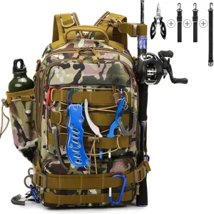 Fishing Tackle Backpack Storage Bag, Outdoor Shoulder Backpack, Fishing Gear Bags with Rod Holder and Fishing Plier