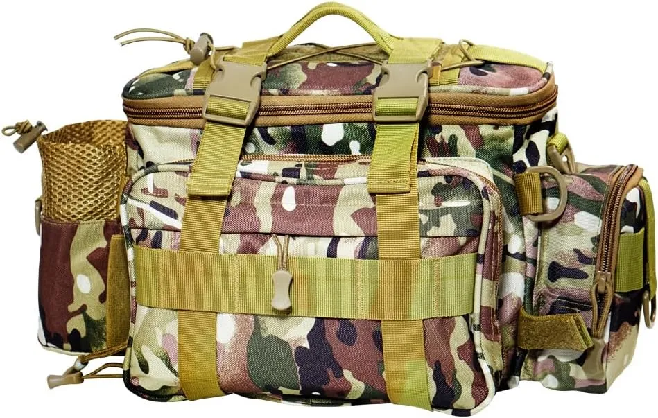 Fishing Tackle Bag suitable for saltwater or freshwater fishing Waterproof material Padded shoulder strap Tackle storage.