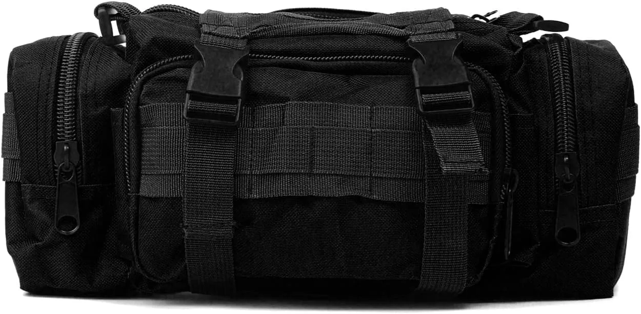 Fishing Tackle Bag with Rod Holder - Water-Resistant Waist Bag for Outdoor (Black)
