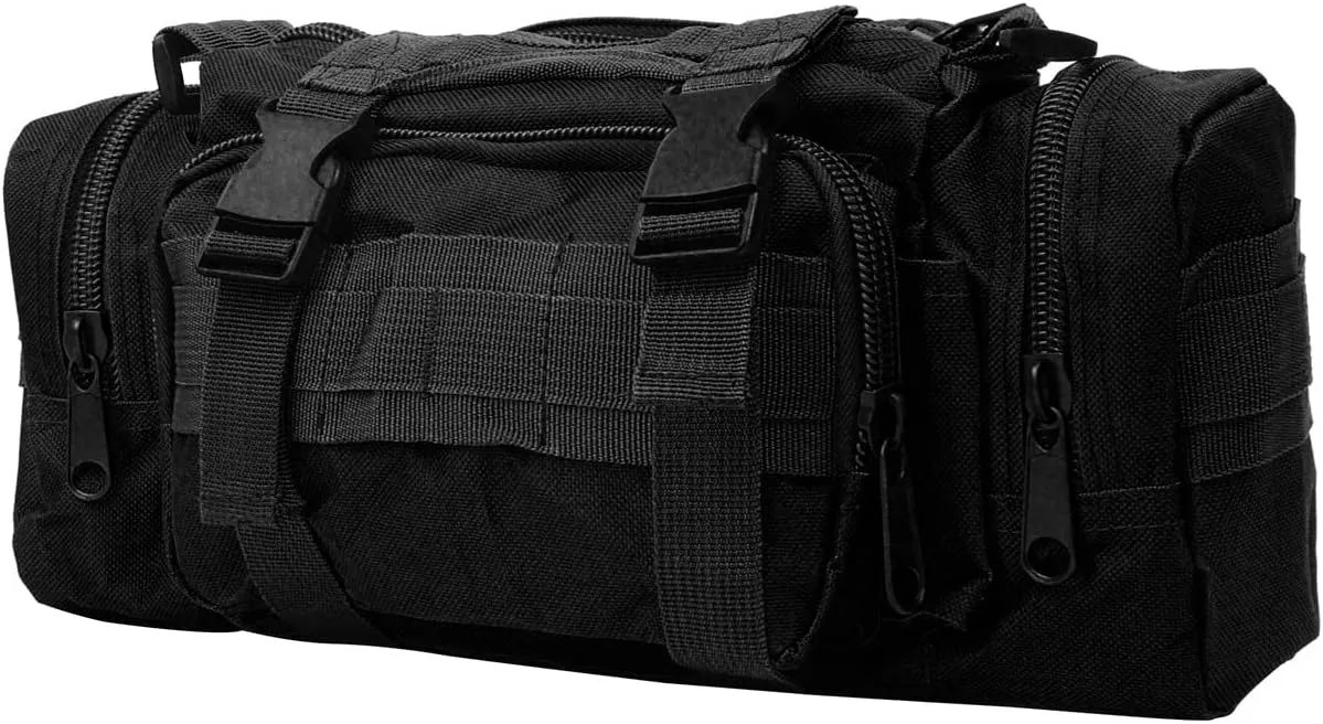 Fishing Tackle Bag with Rod Holder - Water-Resistant Waist Bag for Outdoor (Black)
