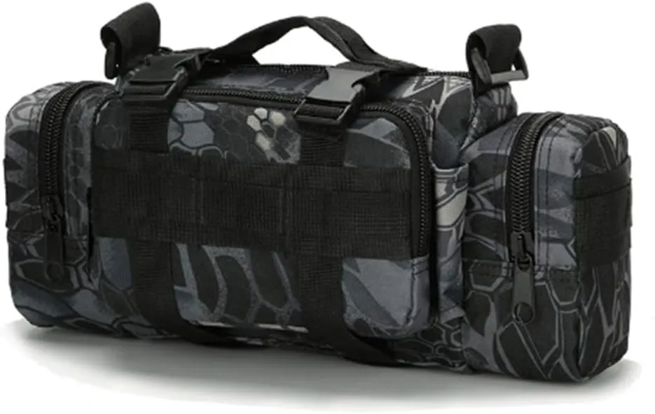 Fishing Tackle Bag with Rod Holder Water-Resistant Waist Gear Bags for Outdoor (Python Black)