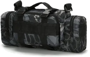 Fishing Tackle Bag with Rod Holder Water-Resistant Waist Gear Bags for Outdoor (Python Black)
