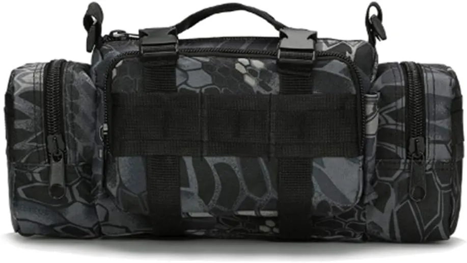 Fishing Tackle Bag with Rod Holder Water-Resistant Waist Gear Bags for Outdoor (Python Black)