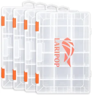 Fishing Tackle Box Set with Adjustable Dividers, Transparent Organizer Tray, Plastic Tool Box, Bait Separator -Angler's equipment lure box - 4 Packs Tackle Trays - Parts Box
