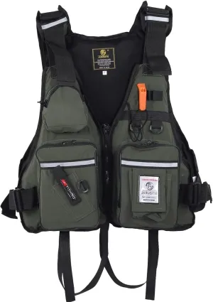 Fishing Vest Safety with Cross Strap and Zipper, Multi-Pockets Jacket for Swimming Sailing Boating Kayak