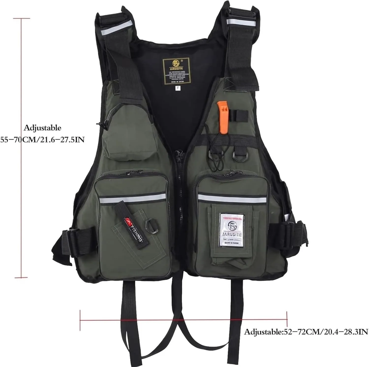 Fishing Vest Safety with Cross Strap and Zipper, Multi-Pockets Jacket for Swimming Sailing Boating Kayak