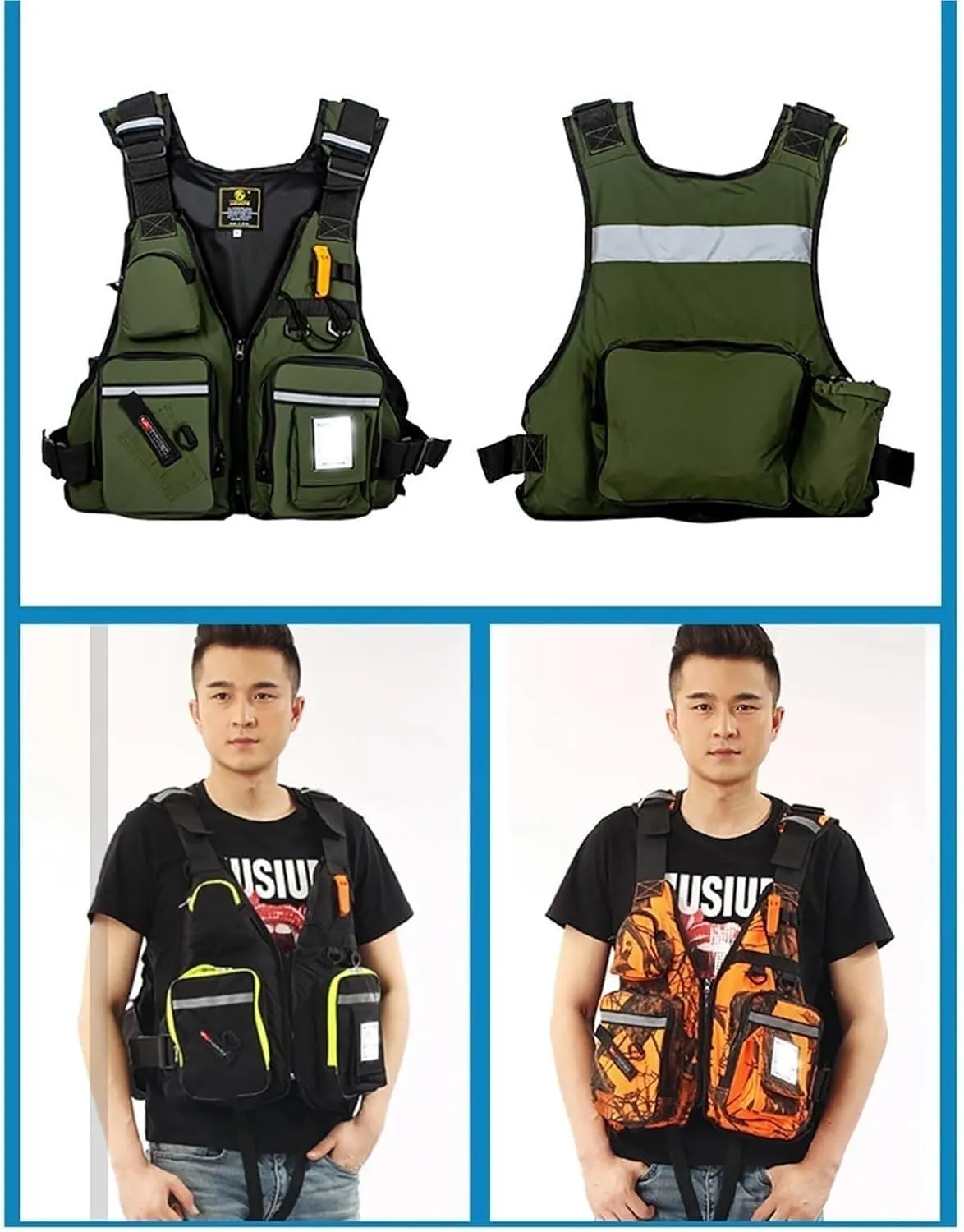 Fishing Vest Safety with Cross Strap and Zipper, Multi-Pockets Jacket for Swimming Sailing Boating Kayak