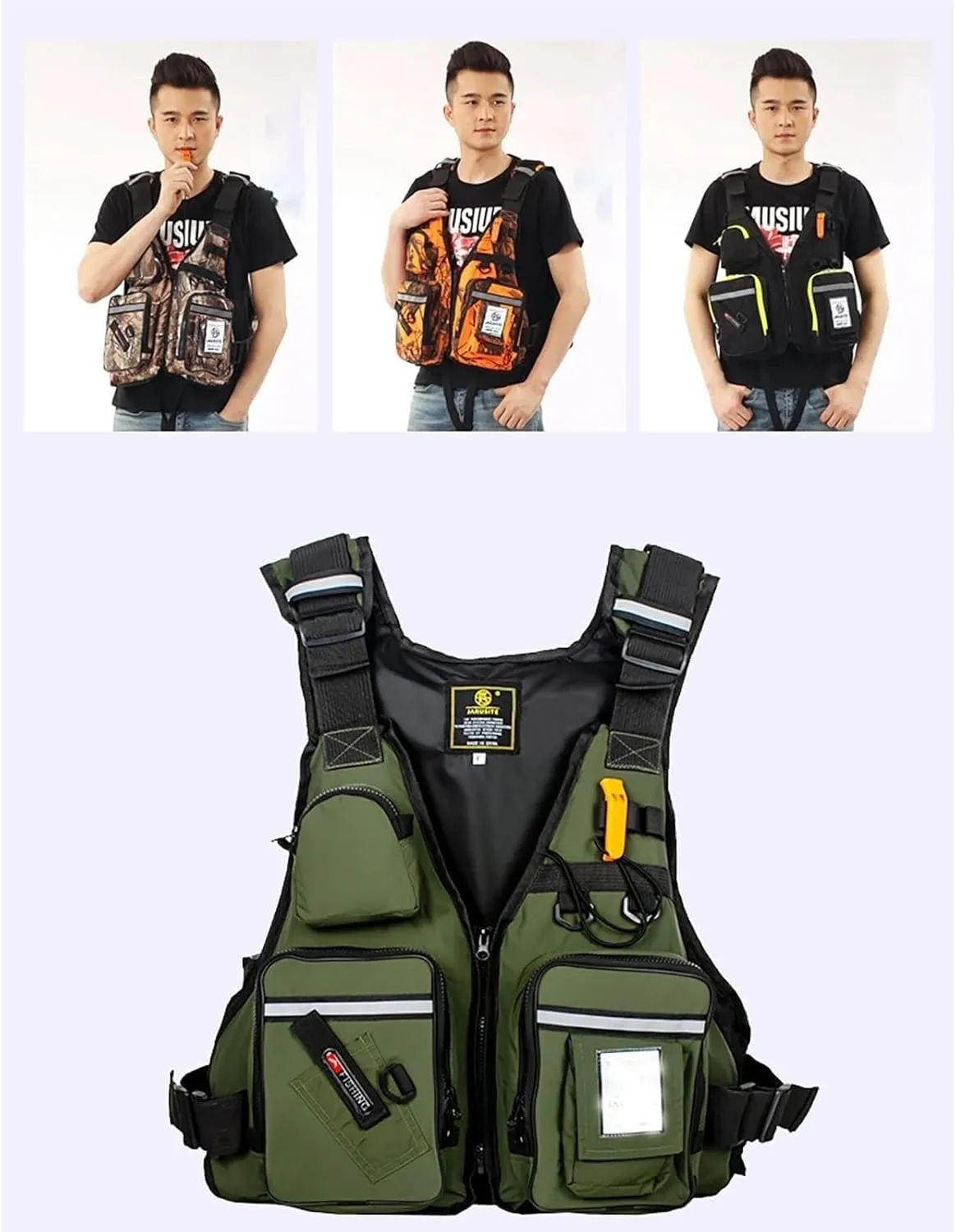 Fishing Vest Safety with Cross Strap and Zipper, Multi-Pockets Jacket for Swimming Sailing Boating Kayak