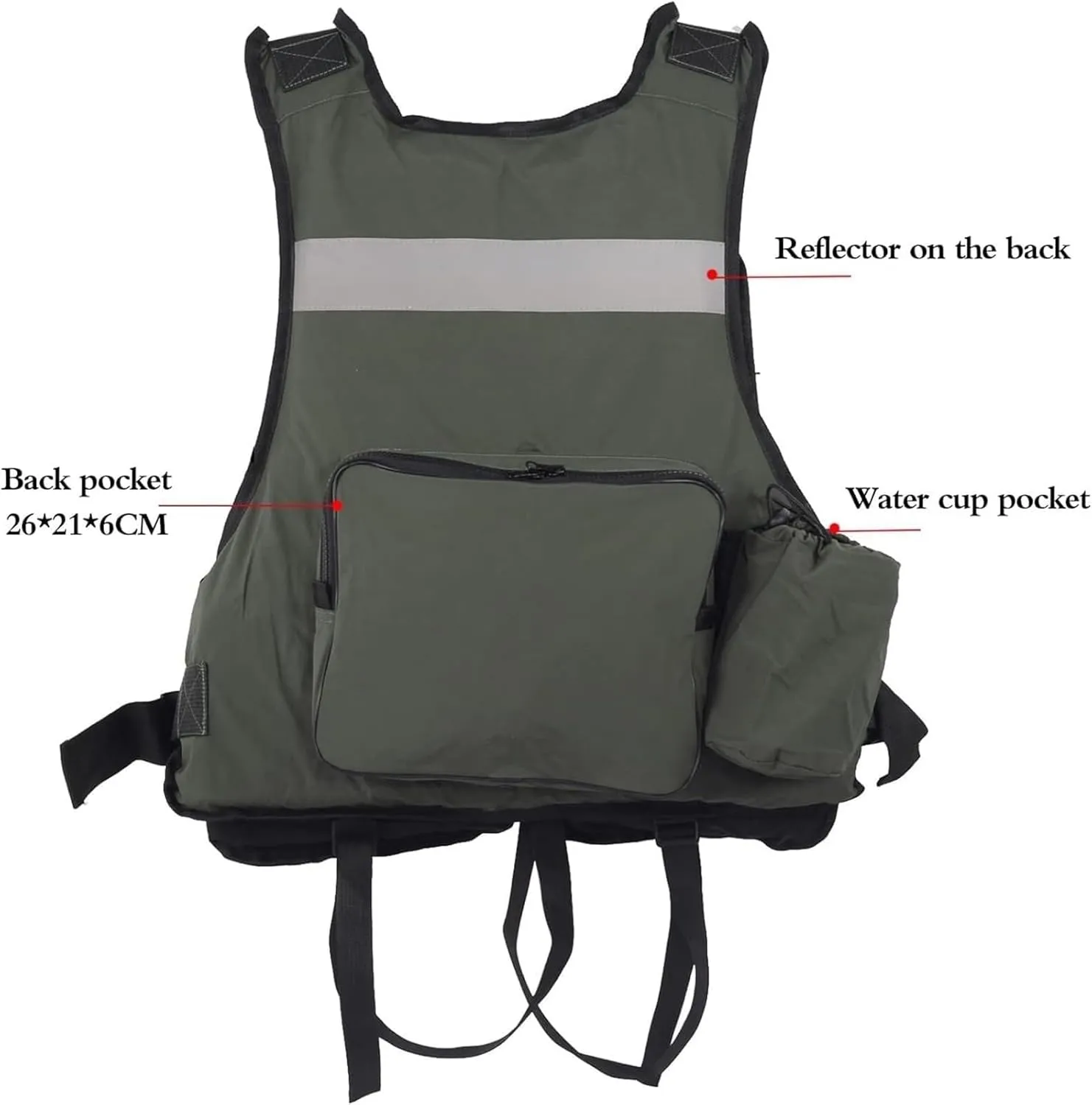Fishing Vest Safety with Cross Strap and Zipper, Multi-Pockets Jacket for Swimming Sailing Boating Kayak