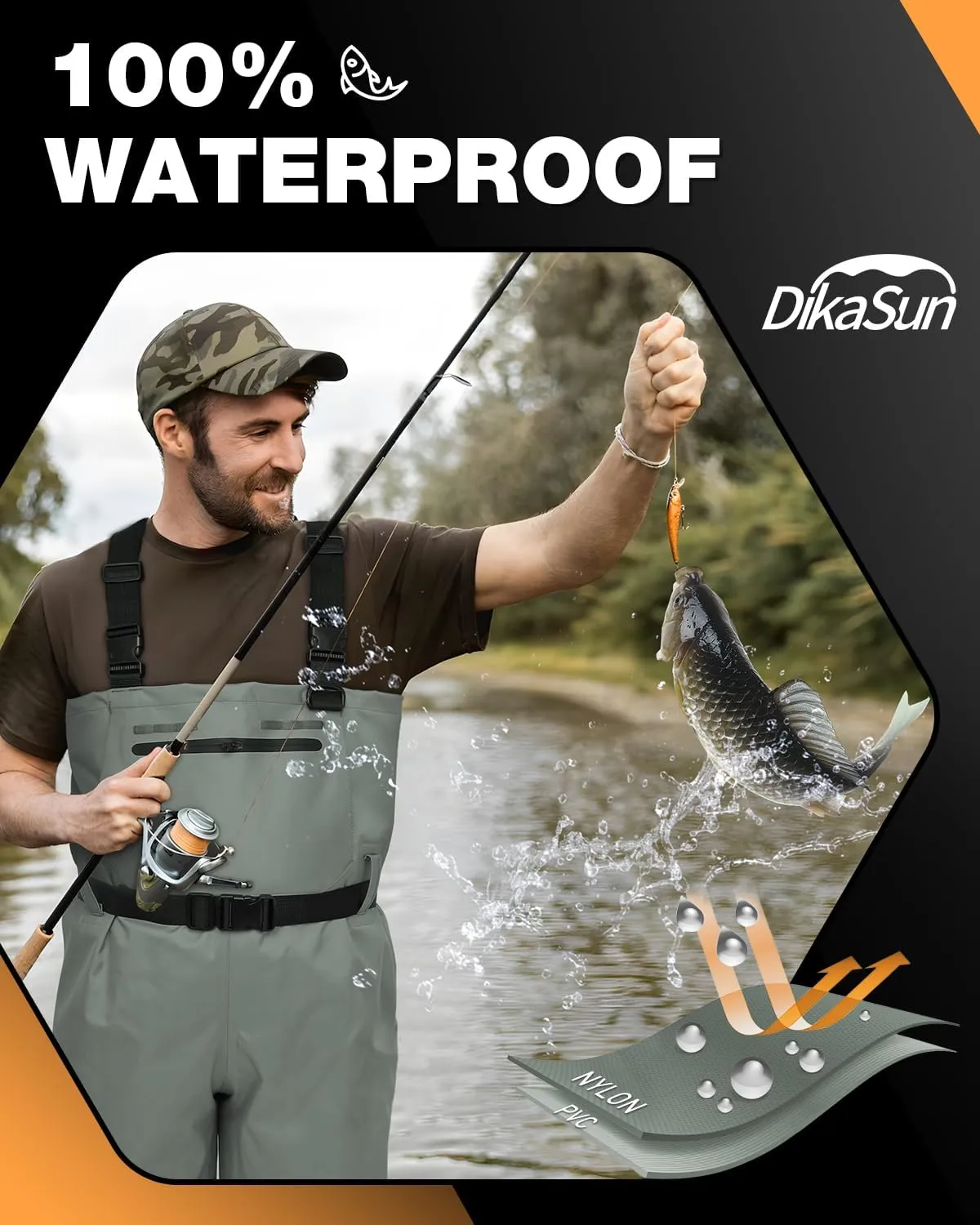 Fishing Waders for Men & Women, Waterproof 2-Ply Nylon/PVC Chest Wader with Boots for Fly Fishing Sizes 4-14 Bootfoot Waders Lightweight