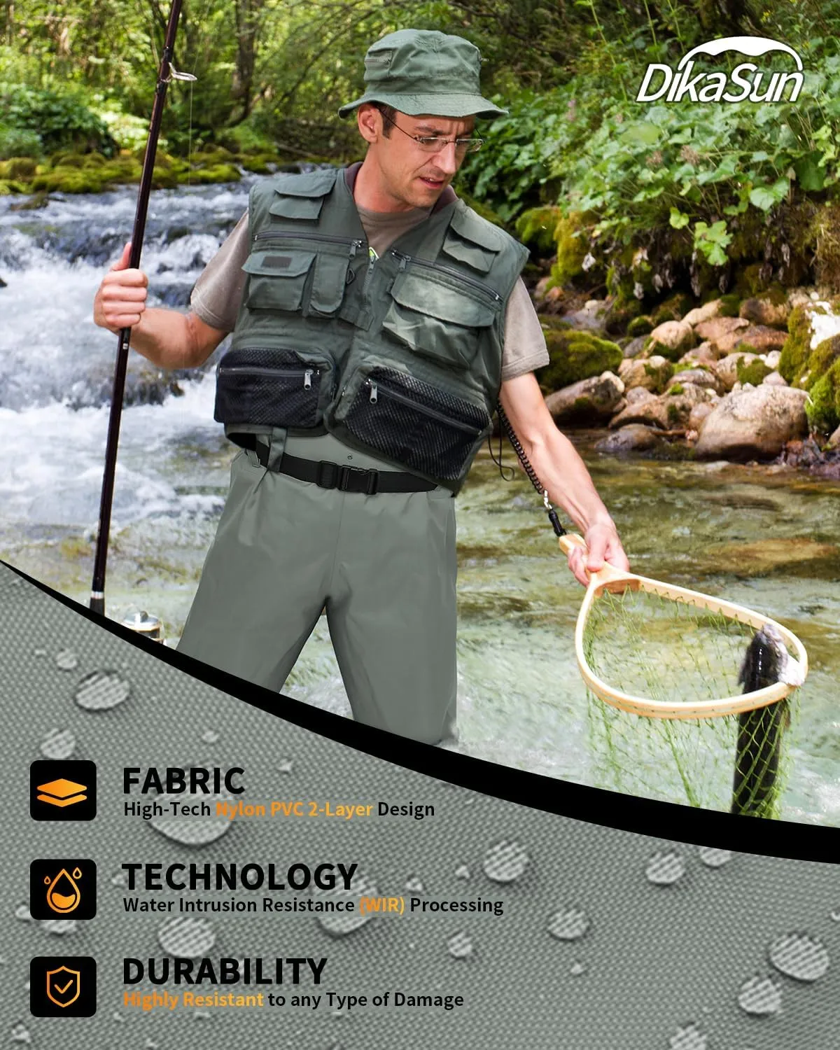 Fishing Waders for Men & Women, Waterproof 2-Ply Nylon/PVC Chest Wader with Boots for Fly Fishing Sizes 4-14 Bootfoot Waders Lightweight