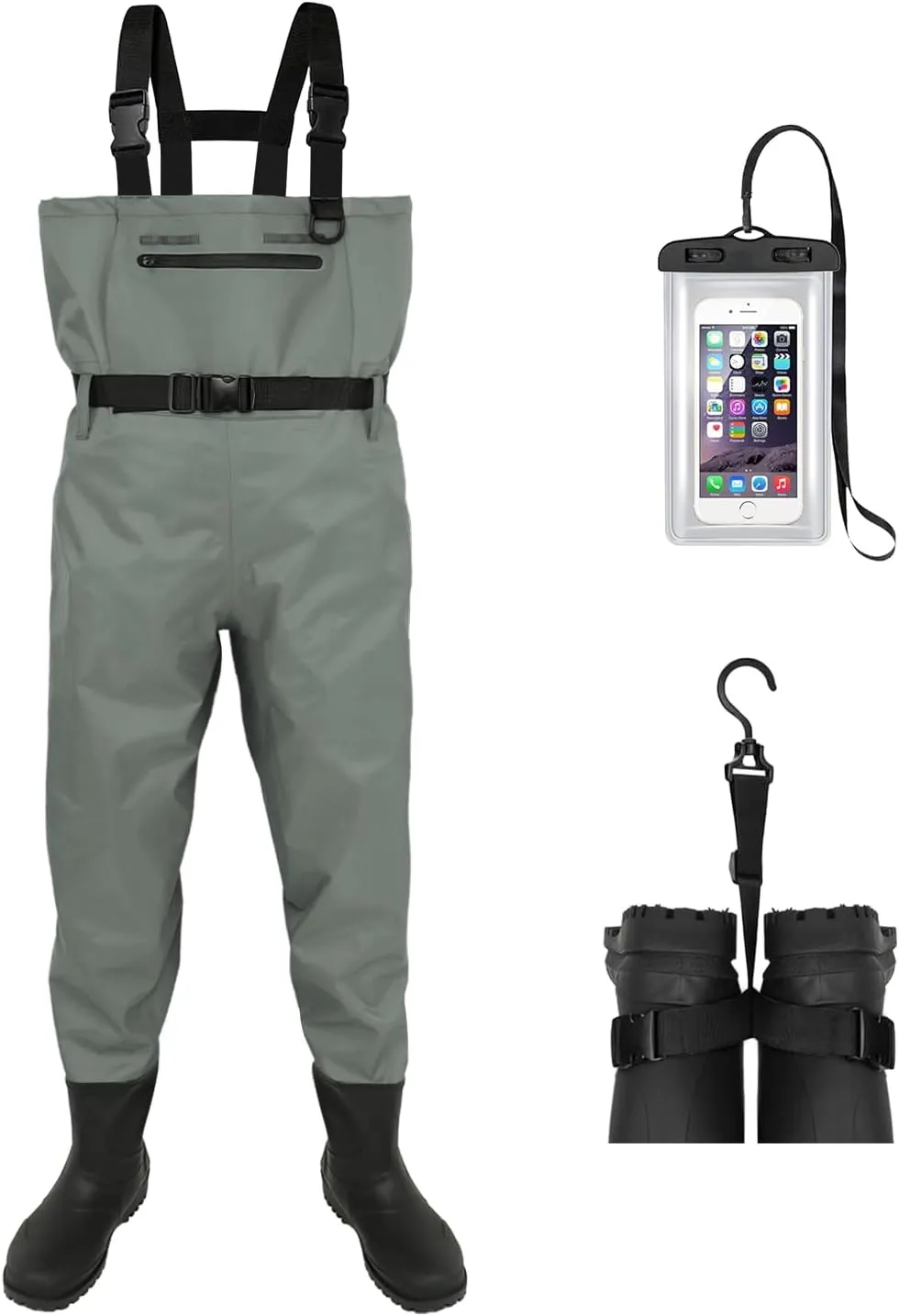 Fishing Waders for Men & Women, Waterproof 2-Ply Nylon/PVC Chest Wader with Boots for Fly Fishing Sizes 4-14 Bootfoot Waders Lightweight