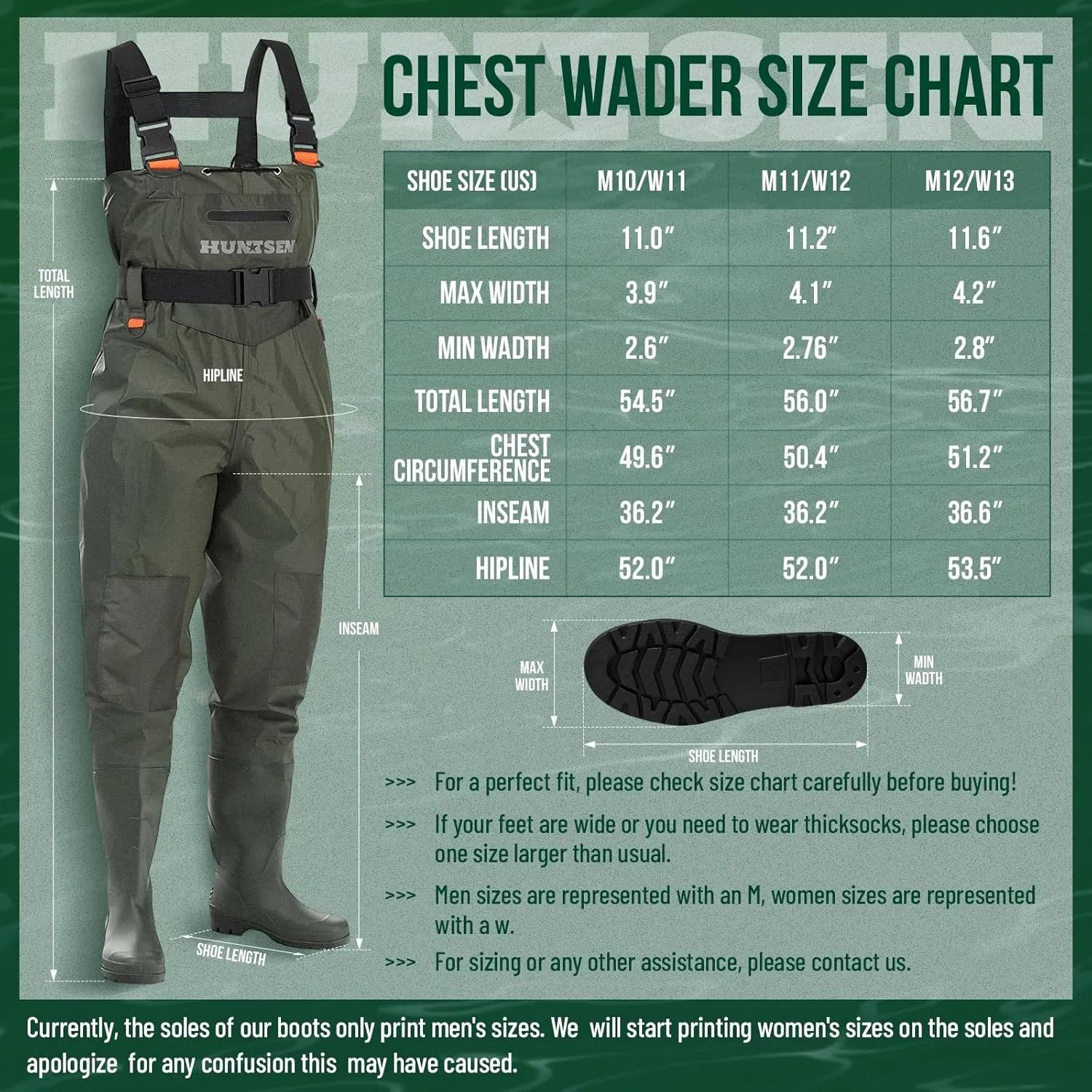 Fishing Waders for Men Women - 2-Ply Nylon/PVC Waterproof Hunting Chest Waders with Boot Hanger&Phone Case, Size10-12