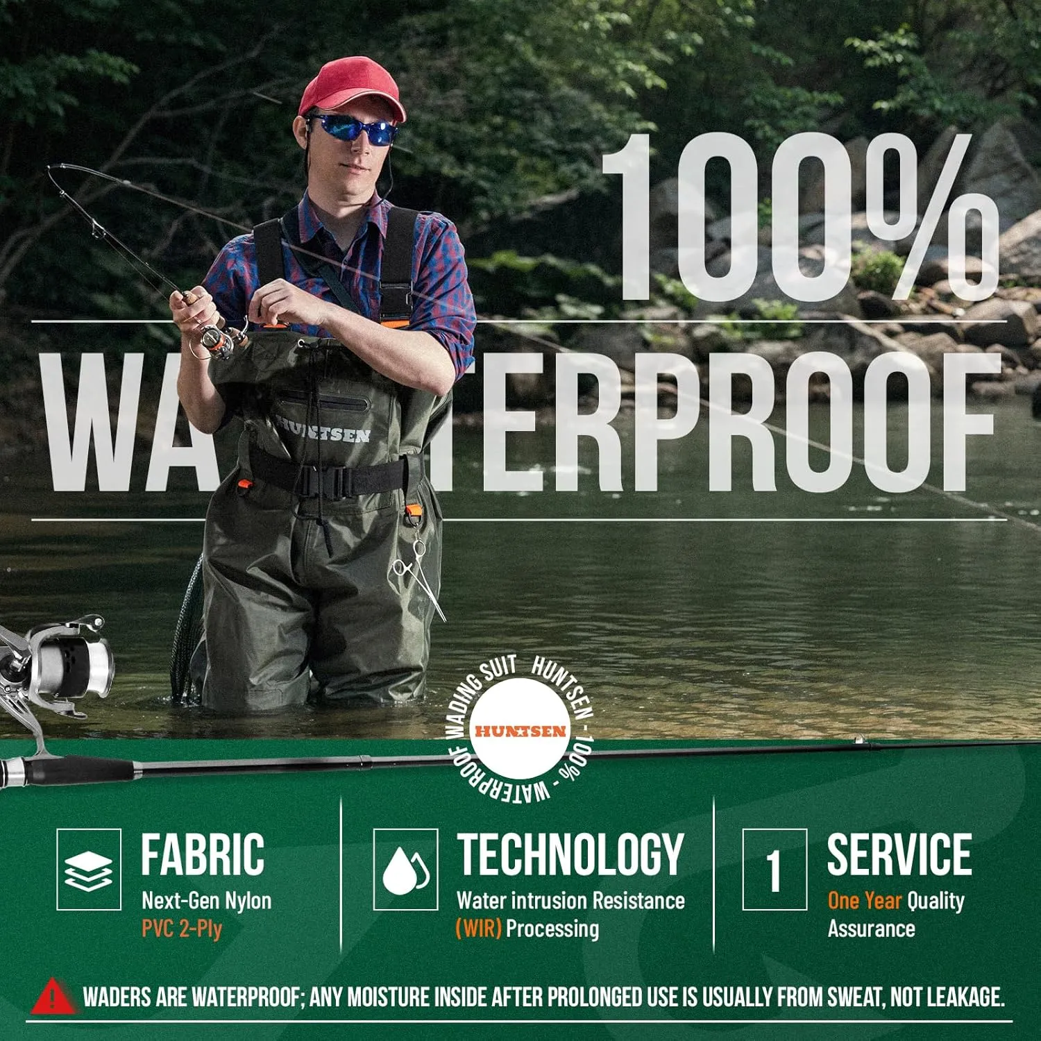 Fishing Waders for Men Women - 2-Ply Nylon/PVC Waterproof Hunting Chest Waders with Boot Hanger&Phone Case, Size10-12