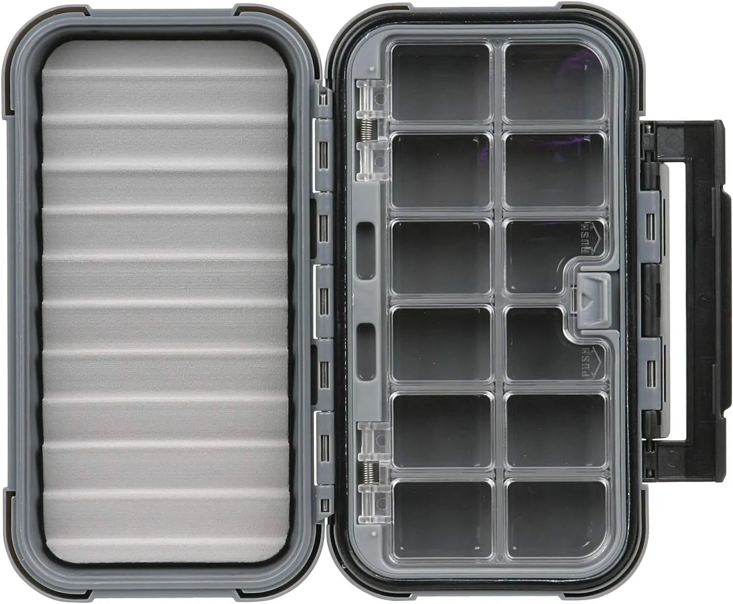 Flambeau Outdoors 3936CR Blue Ribbon Waterproof Fly Box, Large 12 Compartment Fly Fishing Organizer with Foam, Gray/Black
