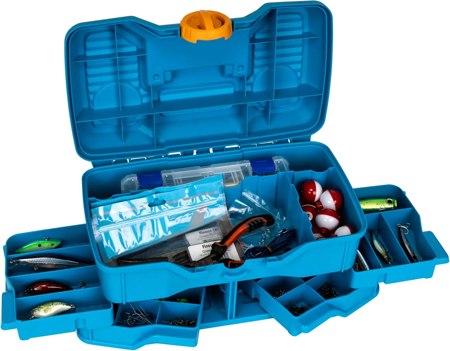 Flambeau Outdoors NextGen 4/0 Medium Fishing Tackle Box, 4 Pivot Trays, 23 Compartments, Advanced Tackle Storage Organizer, Blue