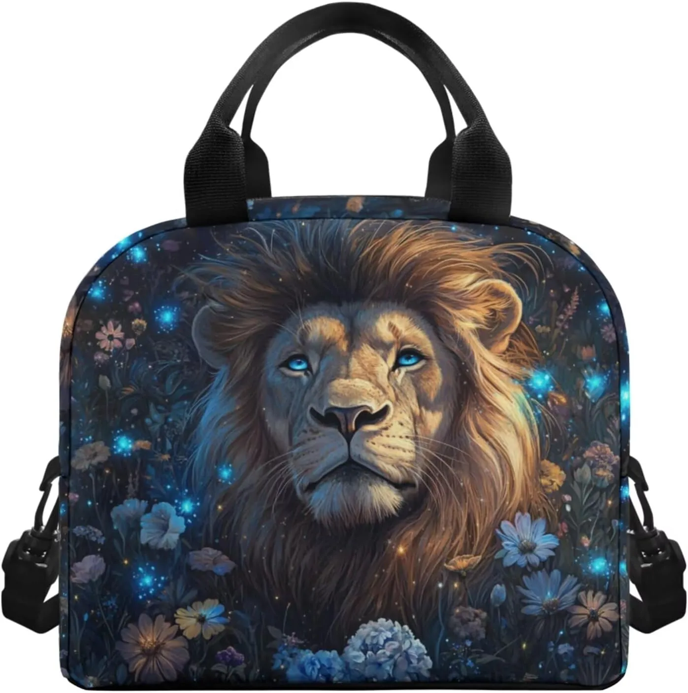 Flashideas Aesthetic Lion Backpack for Kids Girls Backpack with Lunch Box 32 oz Stainless Steel Water Bottle and Water Bottle Bag 4Pcs Set 17" Bookbag with Compartments for School Sturdy School Bag
