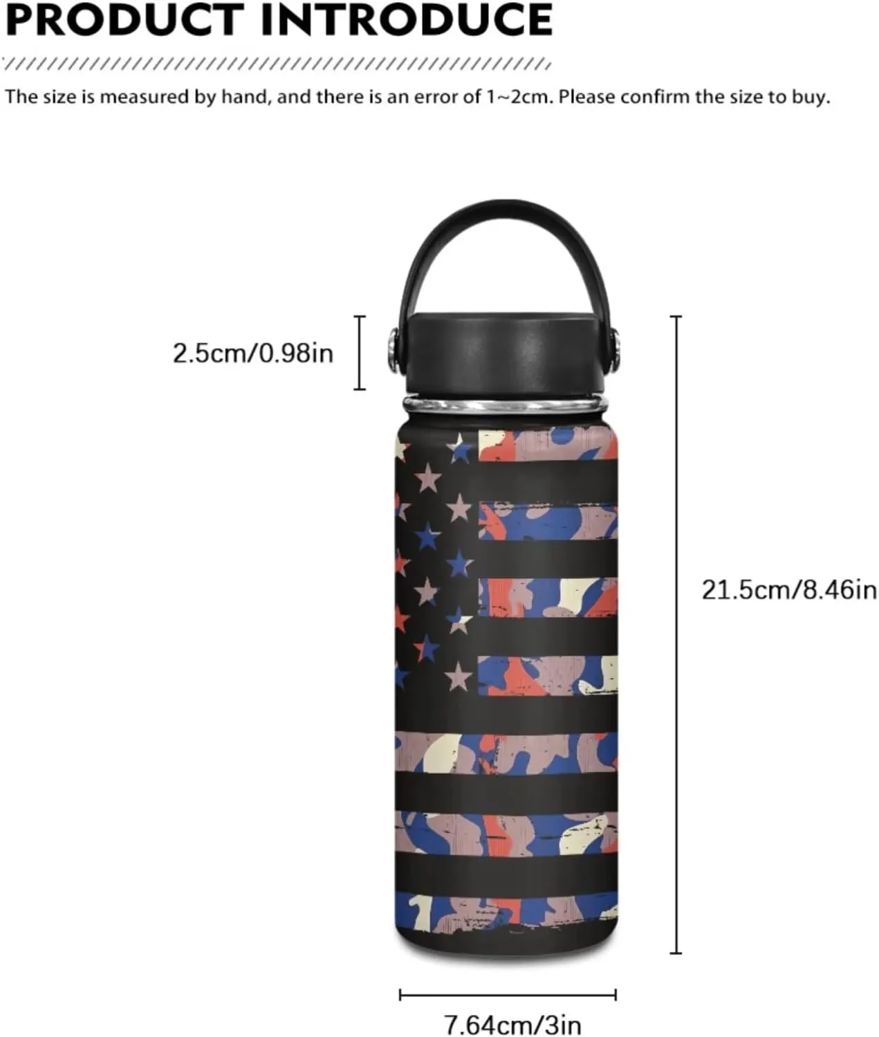 Flashideas Camo American Flag Backpack for Boys Kids Backpack with Lunch Box Stainless Steel Water Bottle and Water Bottle Bag 4Pcs Set 17" Bookbag with Compartments for School Lightweight School Bag