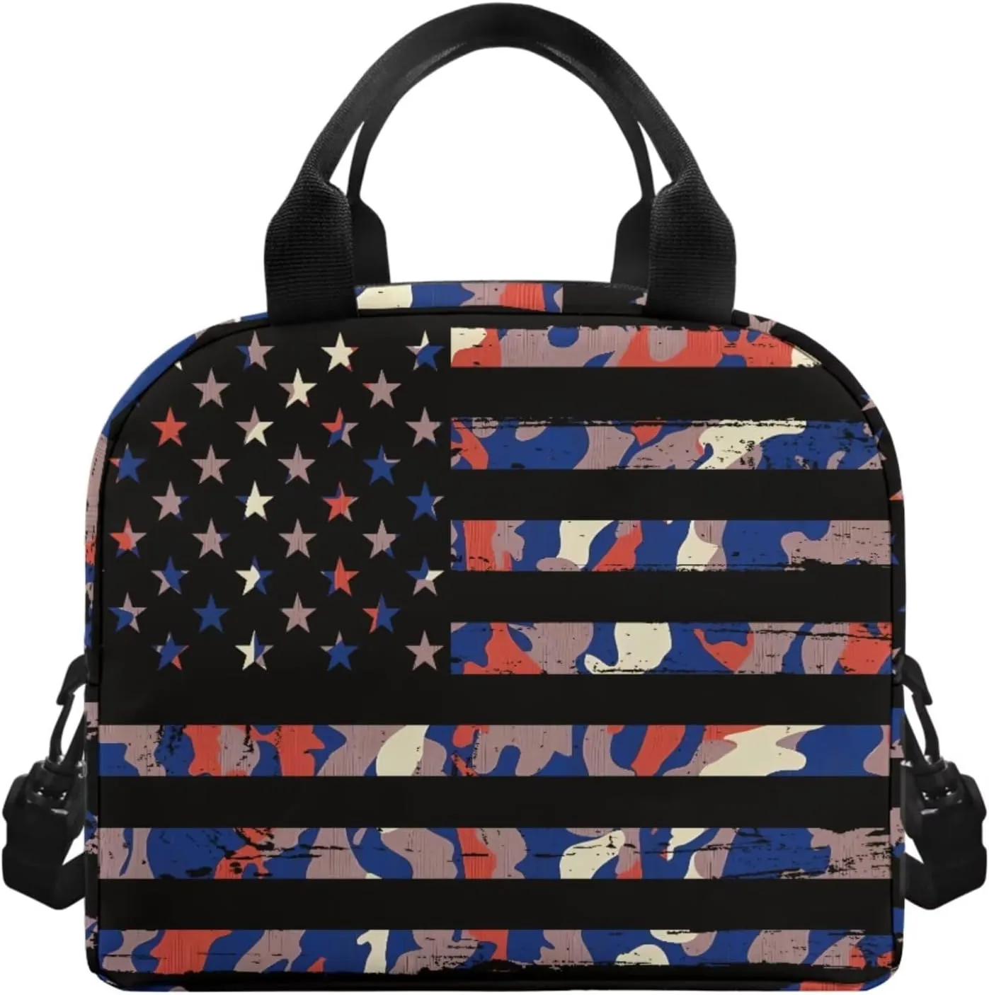 Flashideas Camo American Flag Backpack for Boys Kids Backpack with Lunch Box Stainless Steel Water Bottle and Water Bottle Bag 4Pcs Set 17" Bookbag with Compartments for School Lightweight School Bag