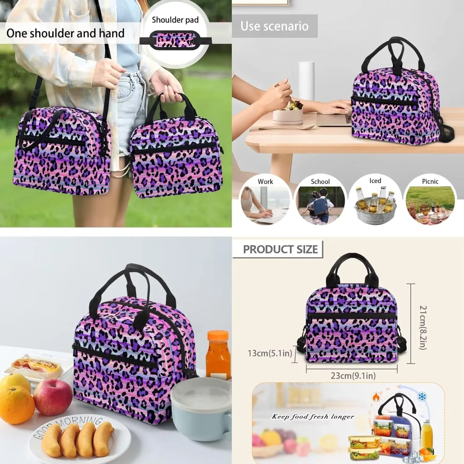 Flashideas Purple Leopard Print Backpack for School Girls Backpack with Lunch Box 32 oz Water Bottle and Water Bottle Bag 4Pcs Set 17" Bookbag with Compartments Sturdy School Bag for Kids Elementary