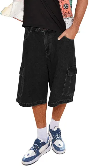 Floerns Men's Loose Hip Hop Baggy Jorts Flap Pocket Side Denim Shorts Jeans with Cargo Pockets