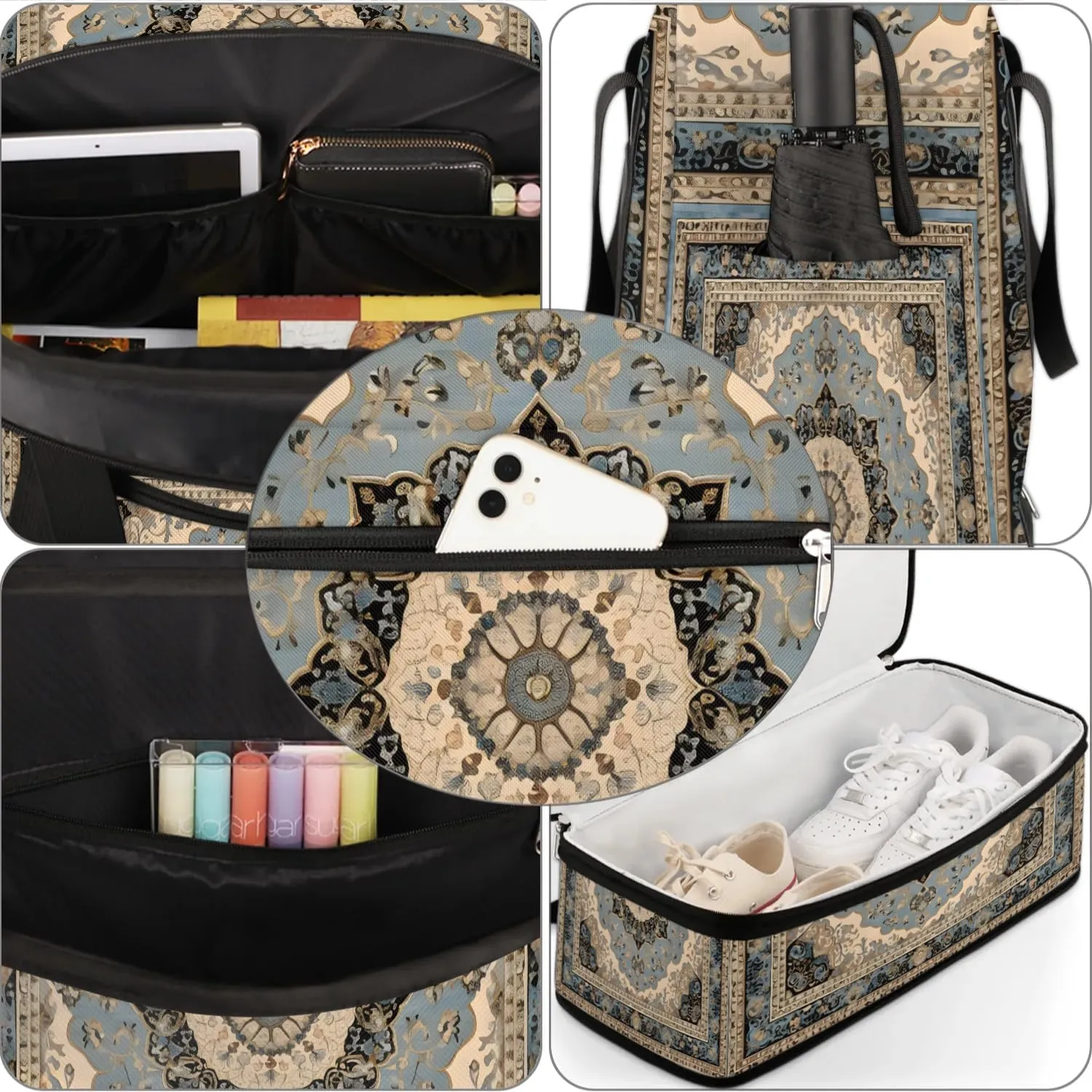 Flora Boho Printings Travel Duffle Bag, Collapsible Travel Bag Sports Gym Bag With Shoes Compartment Weekender Bag Overnight Bag For Women Men