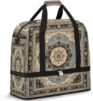 Flora Boho Printings Travel Duffle Bag, Collapsible Travel Bag Sports Gym Bag With Shoes Compartment Weekender Bag Overnight Bag For Women Men