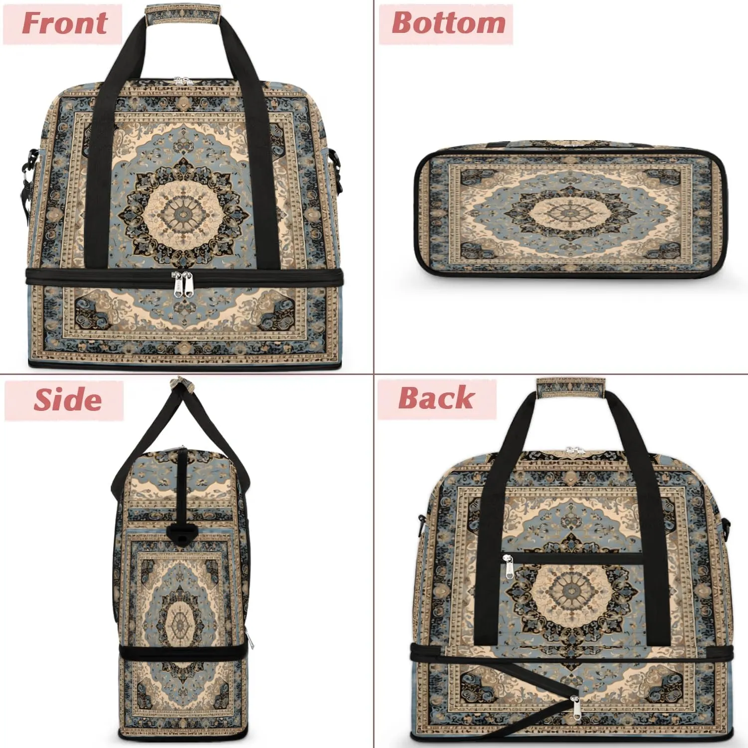 Flora Boho Printings Travel Duffle Bag, Collapsible Travel Bag Sports Gym Bag With Shoes Compartment Weekender Bag Overnight Bag For Women Men