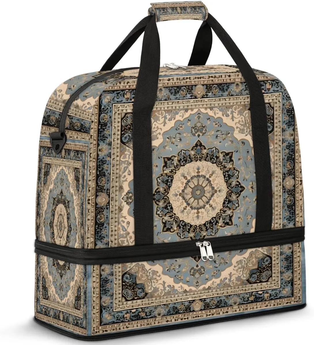 Flora Boho Printings Travel Duffle Bag, Collapsible Travel Bag Sports Gym Bag With Shoes Compartment Weekender Bag Overnight Bag For Women Men