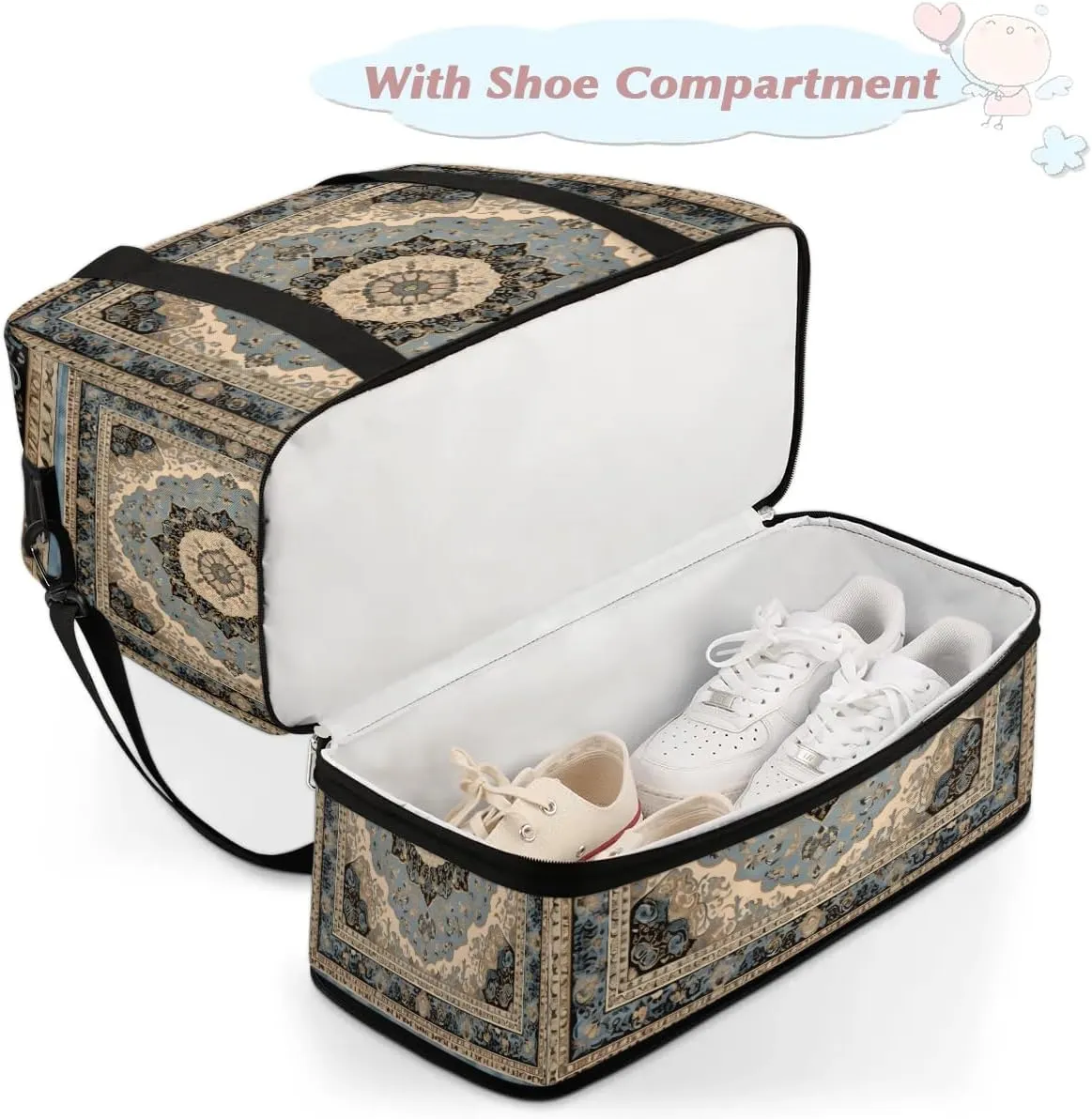 Flora Boho Printings Travel Duffle Bag, Collapsible Travel Bag Sports Gym Bag With Shoes Compartment Weekender Bag Overnight Bag For Women Men