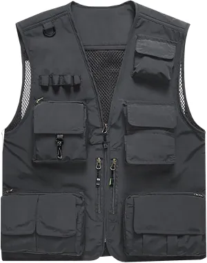 Flygo Men's Casual Lightweight Outdoor Fishing Work Safari Travel Photo Cargo Vest Jacket Multi Pockets
