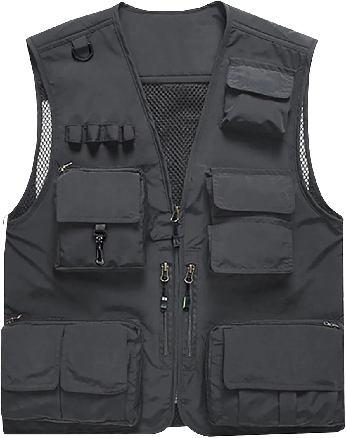Flygo Men's Casual Lightweight Outdoor Fishing Work Safari Travel Photo Cargo Vest Jacket Multi Pockets