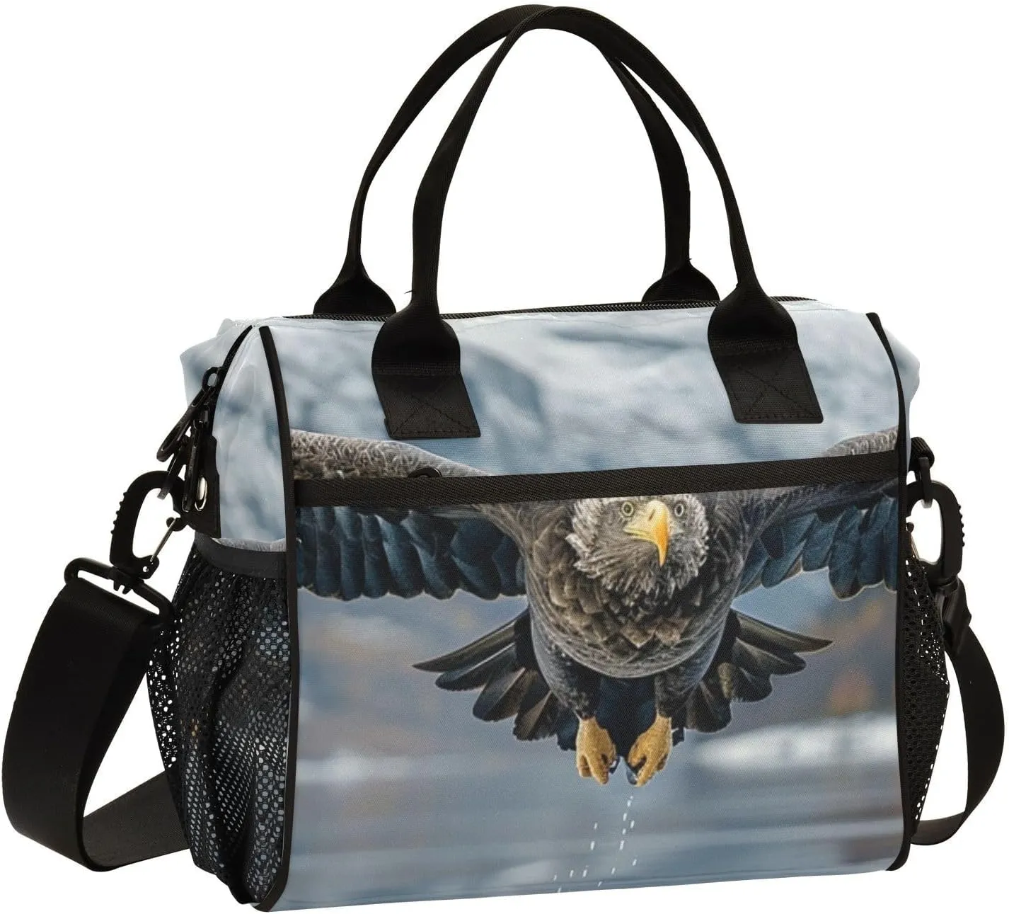 Flying Hawk Lunch Bag Insulated Reusable Leak-proof Lunch Box Cooler Bag with Thermal Aluminum Lining Detachable Shoulder Strap Small