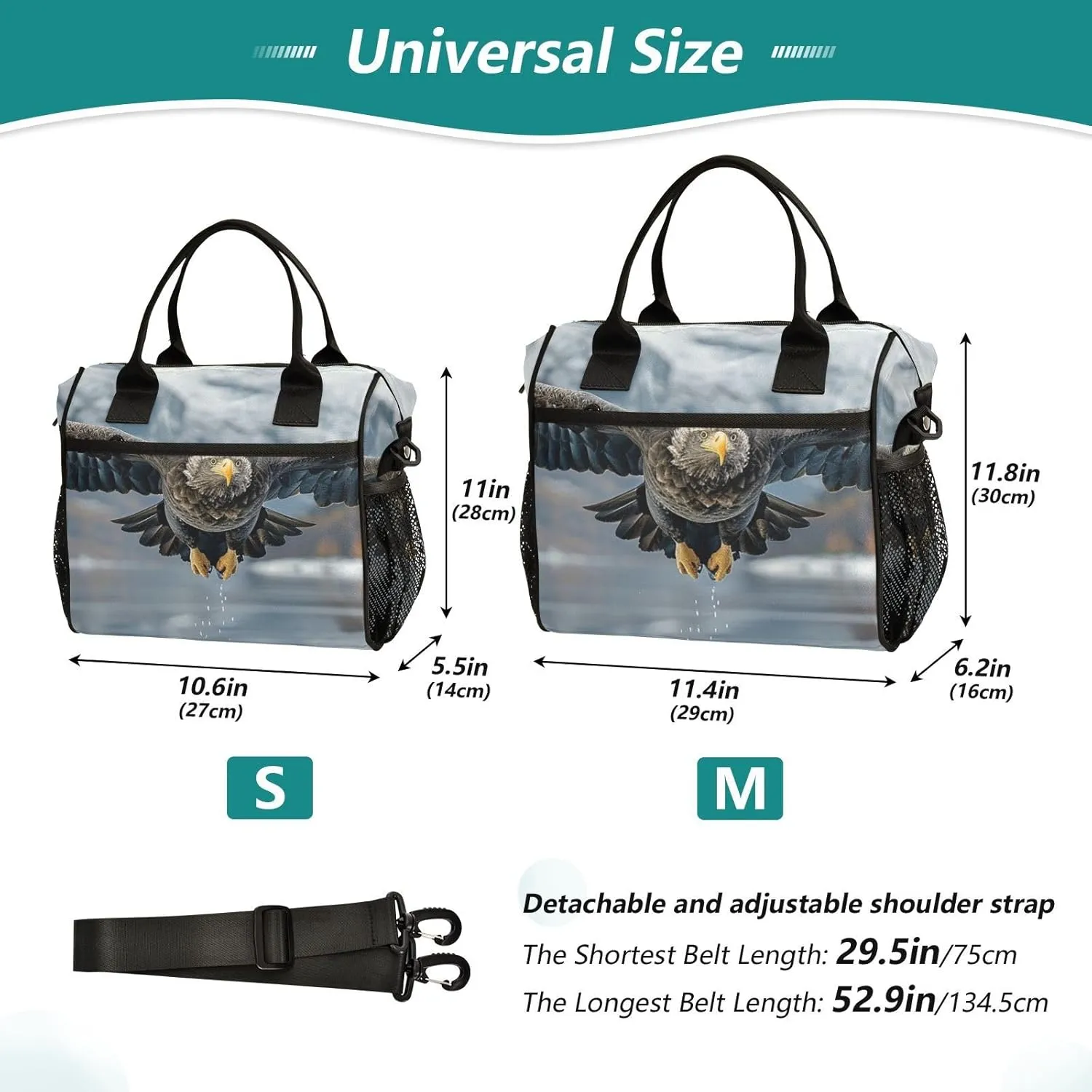 Flying Hawk Lunch Bag Insulated Reusable Leak-proof Lunch Box Cooler Bag with Thermal Aluminum Lining Detachable Shoulder Strap Small