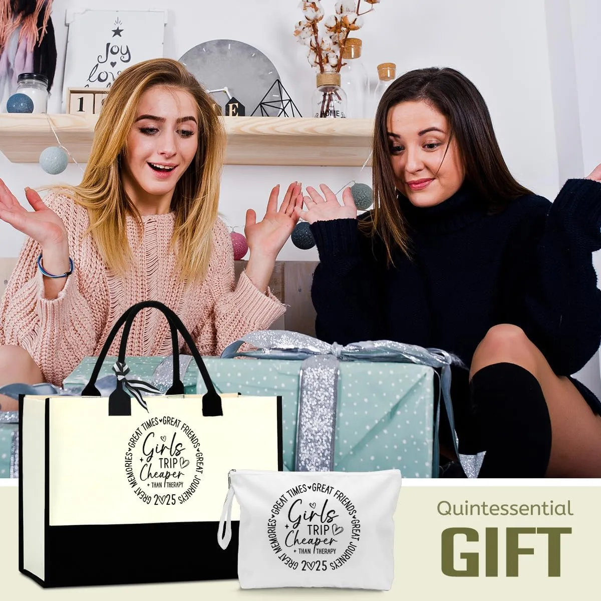 Fokongna Girls Trip 2025 For Women Friend Sister Travel Gifts Canvas Tote Bag Wet Bag for swimsuit Beach Bags Gifts