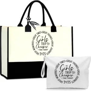 Fokongna Girls Trip 2025 For Women Friend Sister Travel Gifts Canvas Tote Bag Wet Bag for swimsuit Beach Bags Gifts