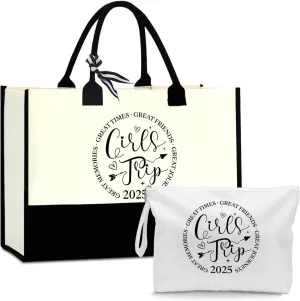 Fokongna Girls Trip 2025 For Women Friend Sister Travel Gifts Canvas Tote Bag Wet Bag for swimsuit Beach Bags Gifts