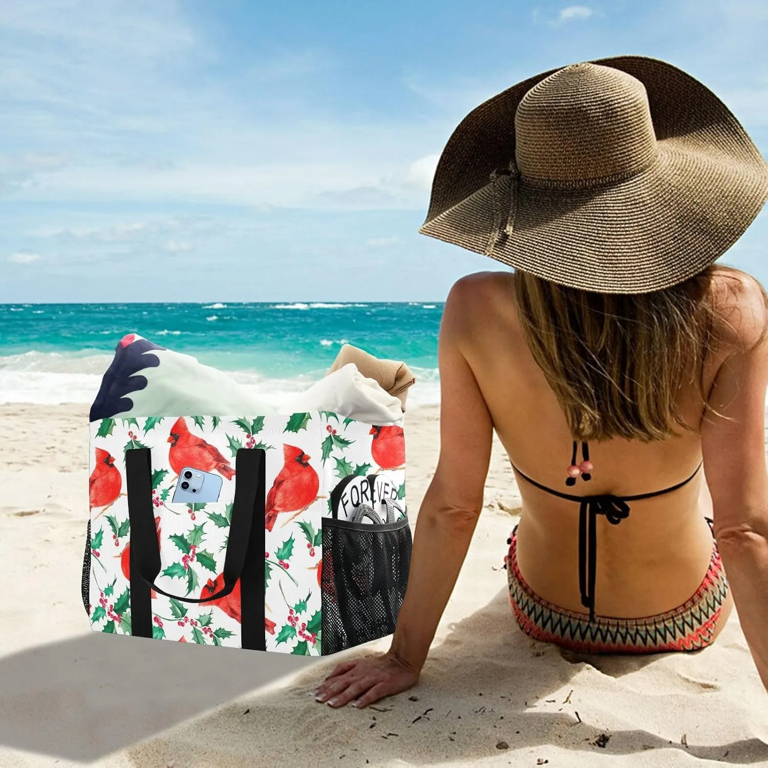 Foldable Grocery Reusable Tote Grocery Bag, Travel Canvas Shoulder Bags, Large Casual Laundry Pool Beach Bag