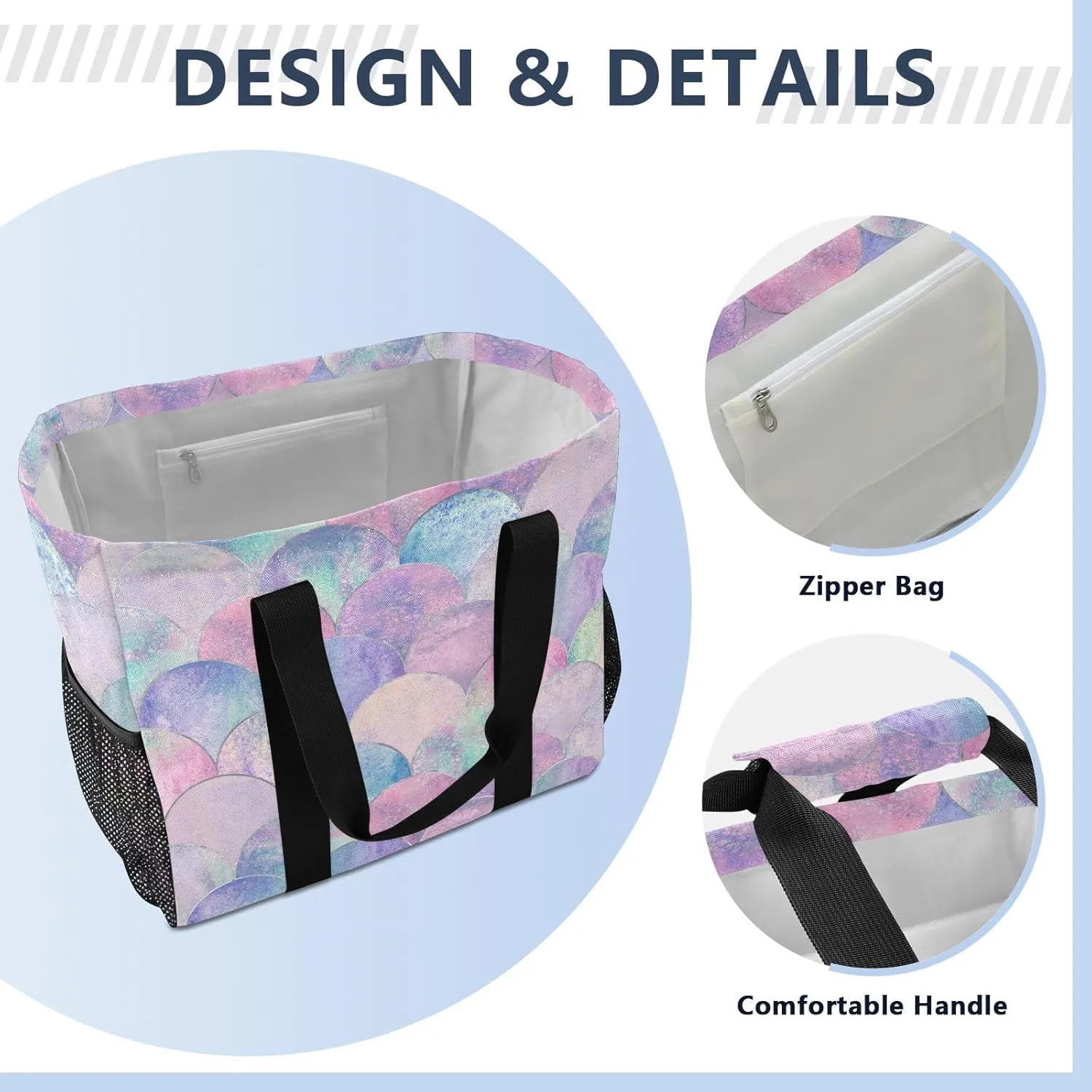 Foldable Grocery Reusable Tote Grocery Bag, Travel Canvas Shoulder Bags, Large Casual Laundry Pool Beach Bag