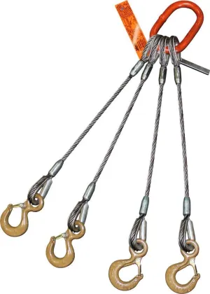 Four Leg Bridle Wire Rope Sling | 127 Ton Vertical Rated | Eye Hooks with Safety Latches | 2" Dia. | 10' Length | EIPS 6x37 IWRC | Hanes Supply (HSI) Heavy Duty Rigging Cable for Lifting and Towing