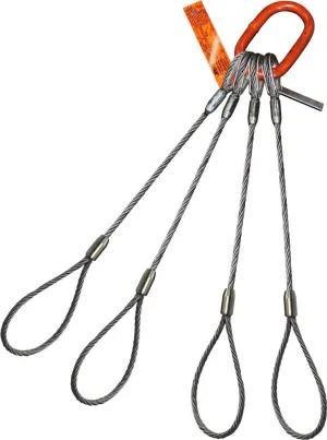 Four Leg Bridle Wire Rope Sling | 51 Ton Vertical Rated | Flemish Loop Ends | 1-1/4" Dia. | 20' Length | EIPS 6x37 IWRC | Hanes Supply (HSI) Heavy Duty Rigging Cable for Lifting and Towing