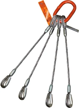 Four Leg Bridle Wire Rope Sling | 51 Ton Vertical Rated | Heavy-Duty Thimble-to-Thimble | 1-1/4" Dia. | 16' Length | EIPS 6x37 IWRC | Hanes Supply (HSI) Heavy Duty Rigging Cable