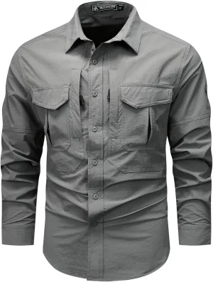 FREDD MARSHALL Men's Long Sleeve Multi Pockets Work Shirts