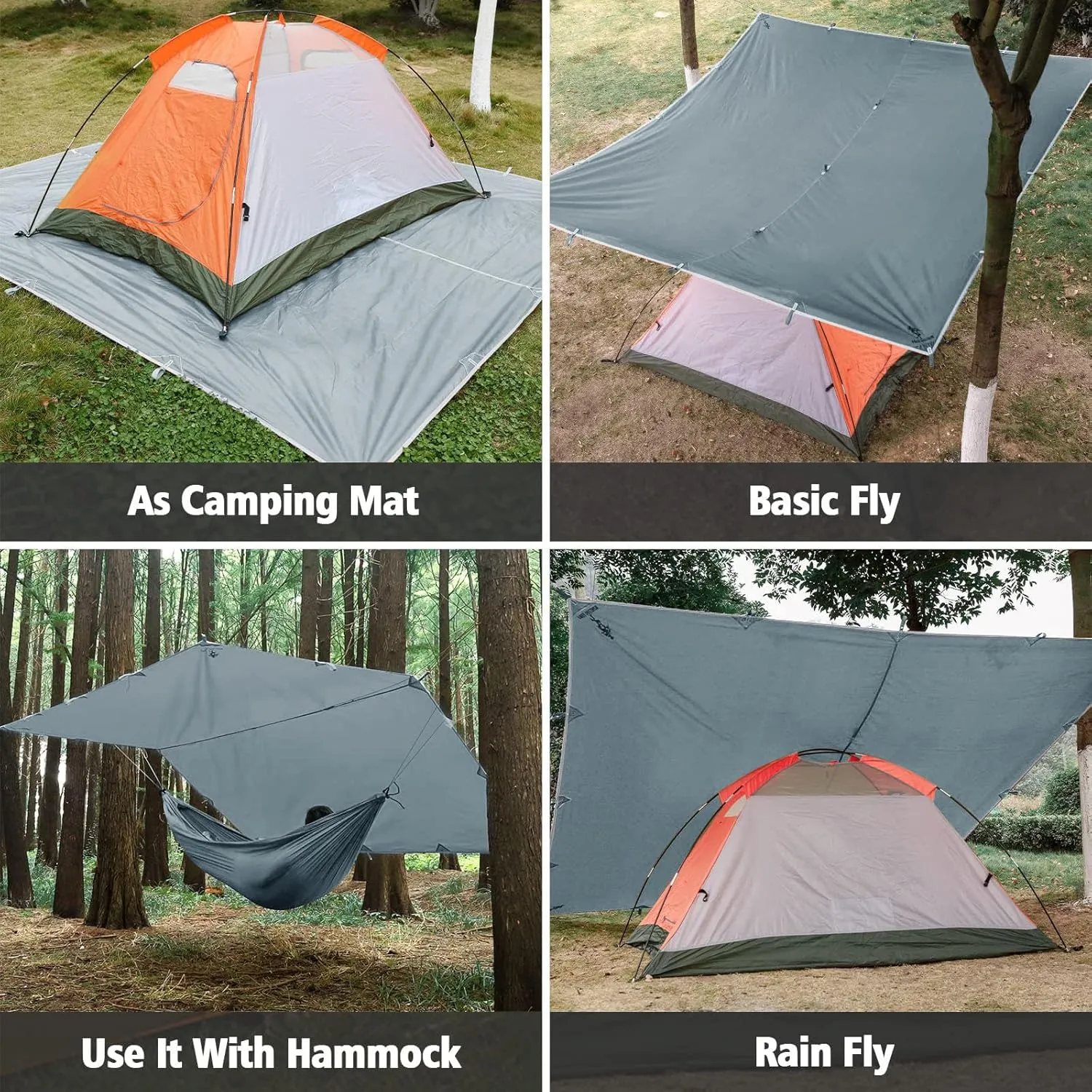 FREE SOLDIER Waterproof Portable Tarp, 10x10.5ft, Blue Gray, Camping, Backpacking, Hiking, Fishing, Hunting