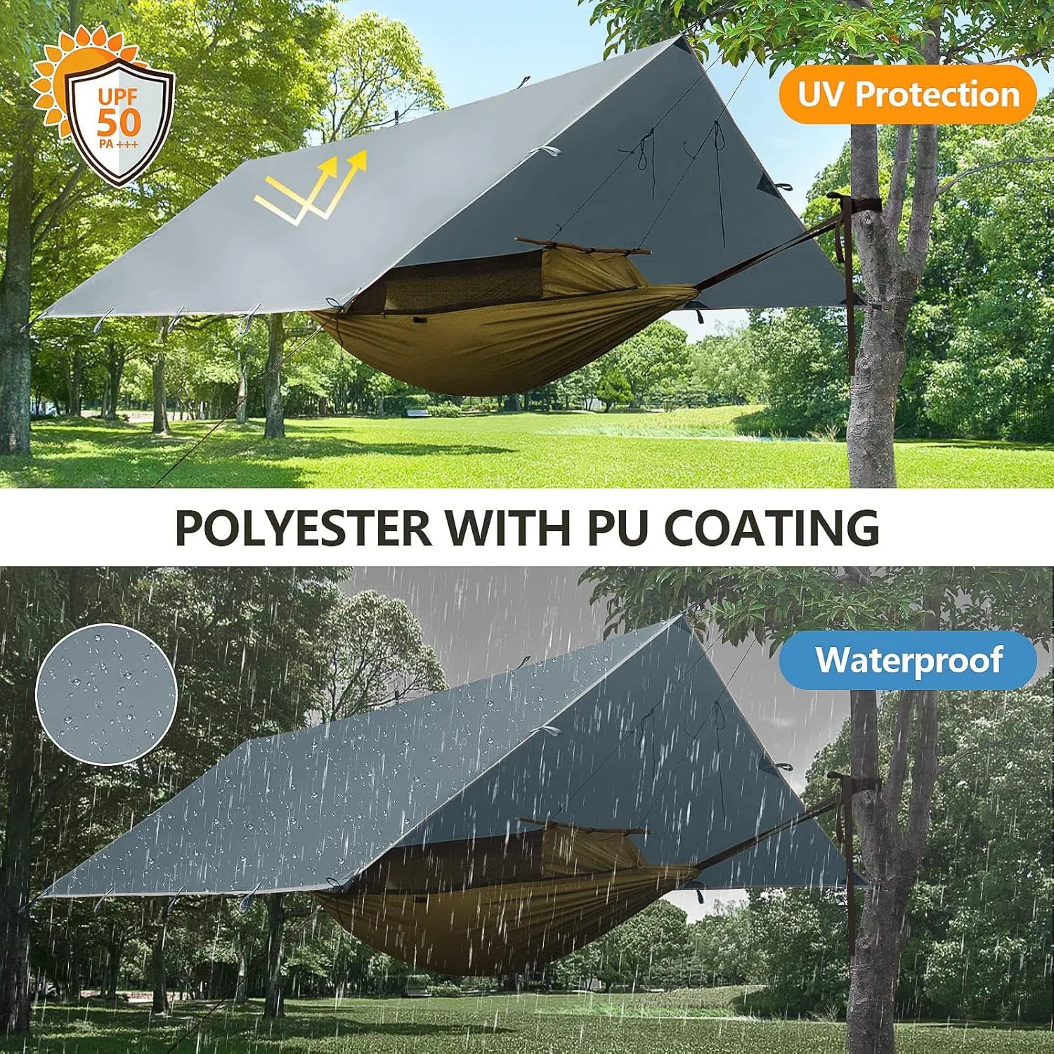 FREE SOLDIER Waterproof Portable Tarp, 10x10.5ft, Blue Gray, Camping, Backpacking, Hiking, Fishing, Hunting