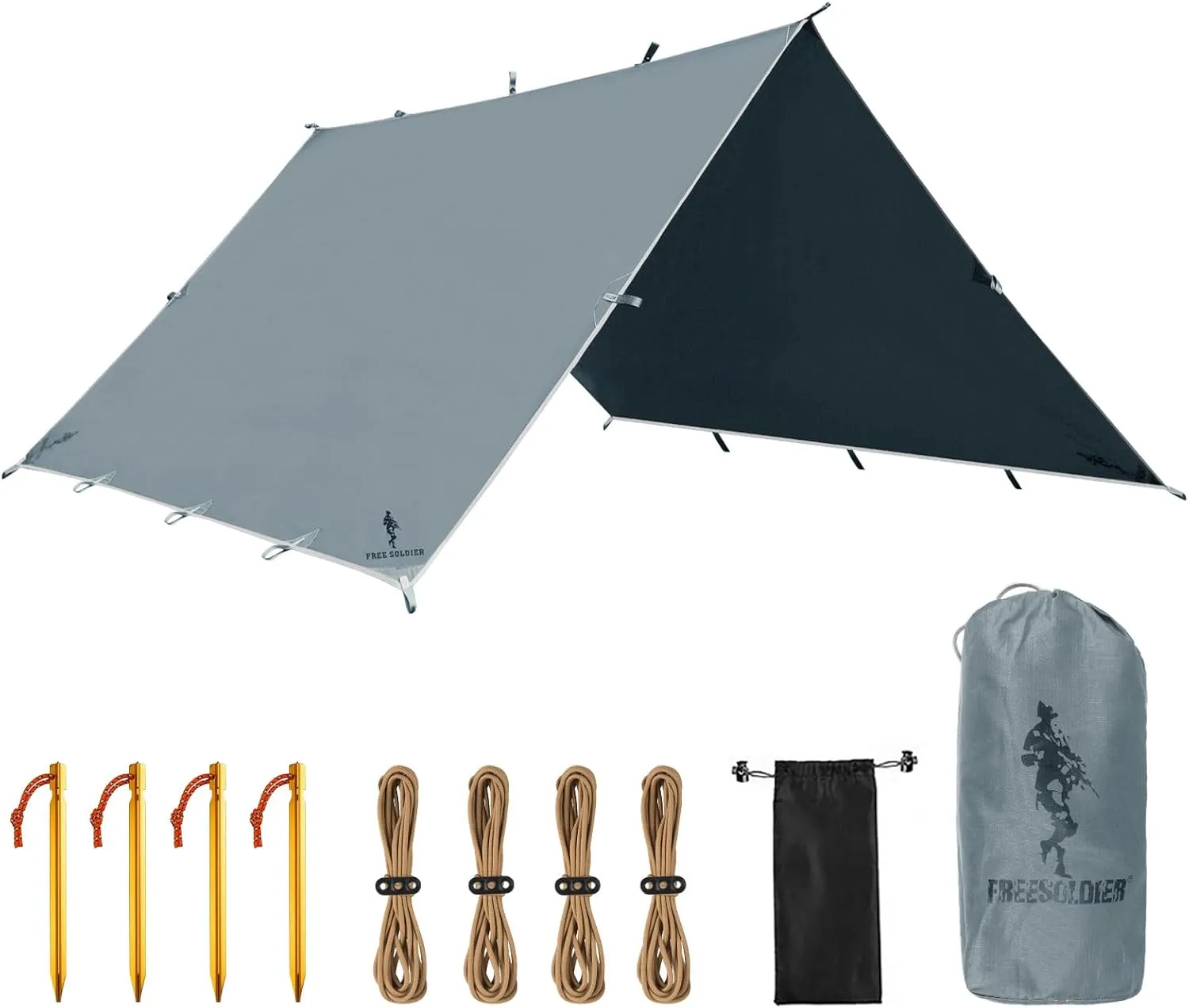 FREE SOLDIER Waterproof Portable Tarp, 10x10.5ft, Blue Gray, Camping, Backpacking, Hiking, Fishing, Hunting