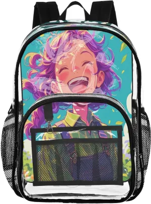 FRODOTGV Excited Farmer Green Clear Backpacks for Kids Clear Bookbags for Girls Seethrough PVC Bag
