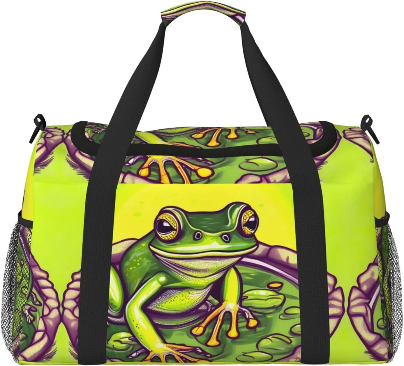 Frog in a pond Travel Tote Bag with Adjustable Shoulder Strap and Large Capacity