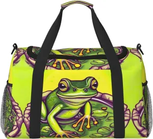 Frog in a pond Travel Tote Bag with Adjustable Shoulder Strap and Large Capacity