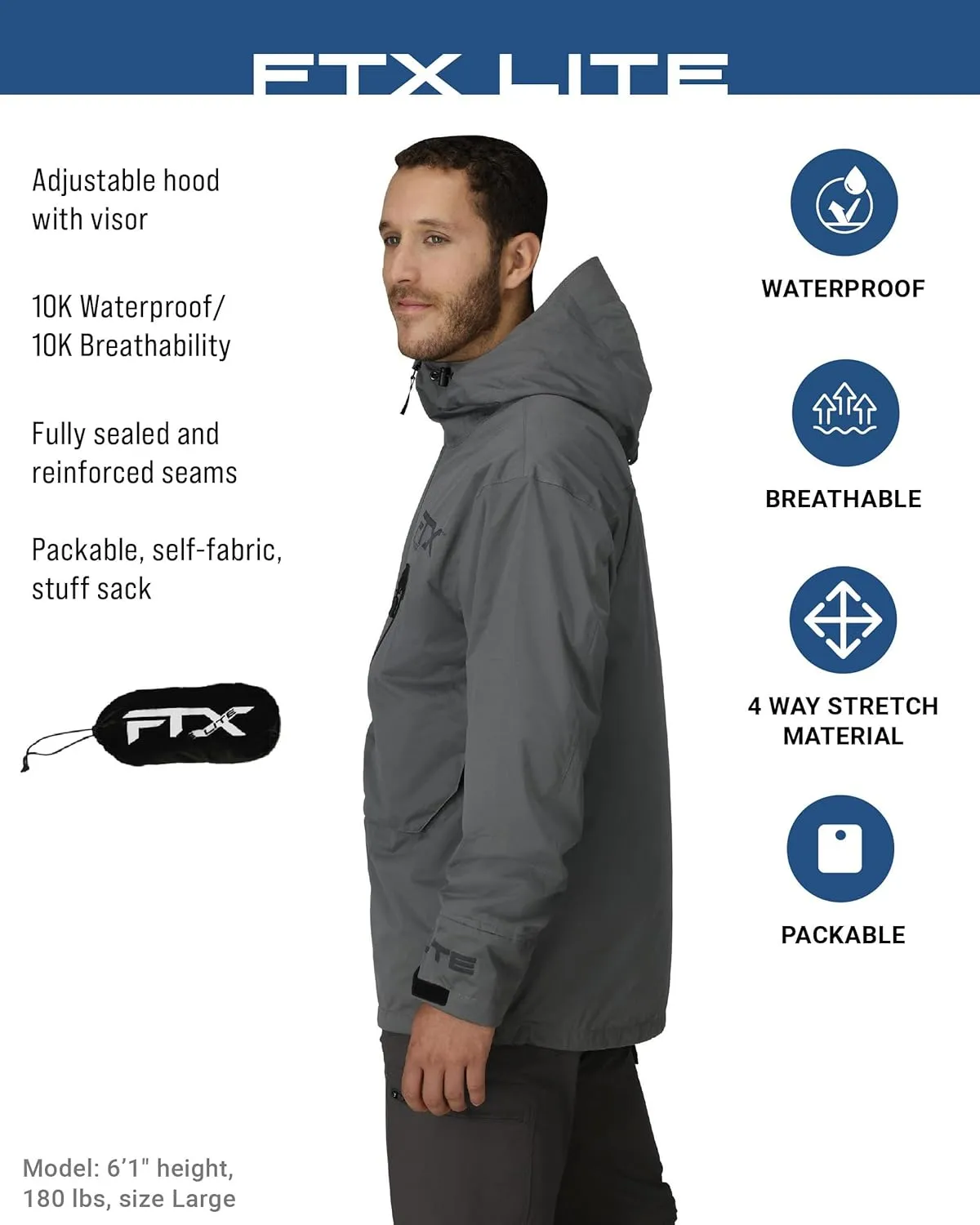 FROGG TOGGS Men's Ftx Lite Wading Waterproof, Breathable, Fishing Jacket